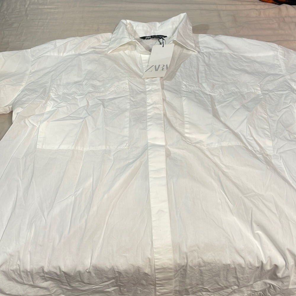 Zara white button down tunic shirt